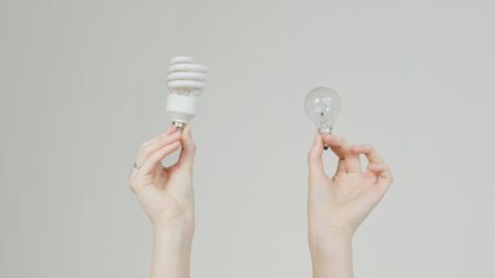 person holding white light bulb
