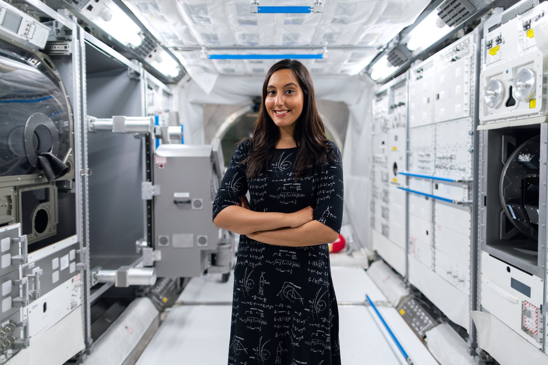 female engineer in space station